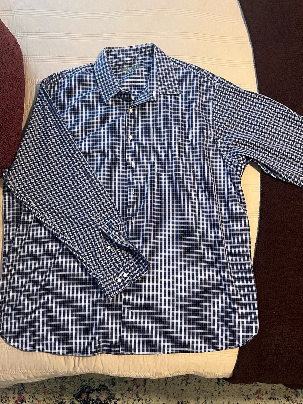 Oak Hill Men's Neck 20 Blue Checked Dress Shirt Classic Tailored Fit 38/39T